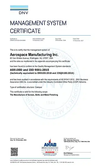AS9100D and ISO9001:2015 Certificate